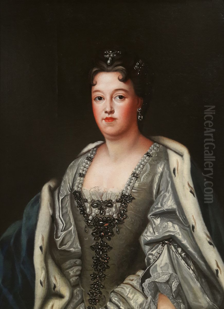 Portrait of Teresa Kunegunda Sobieska in a silver dress. Oil Painting by Joseph Vivien