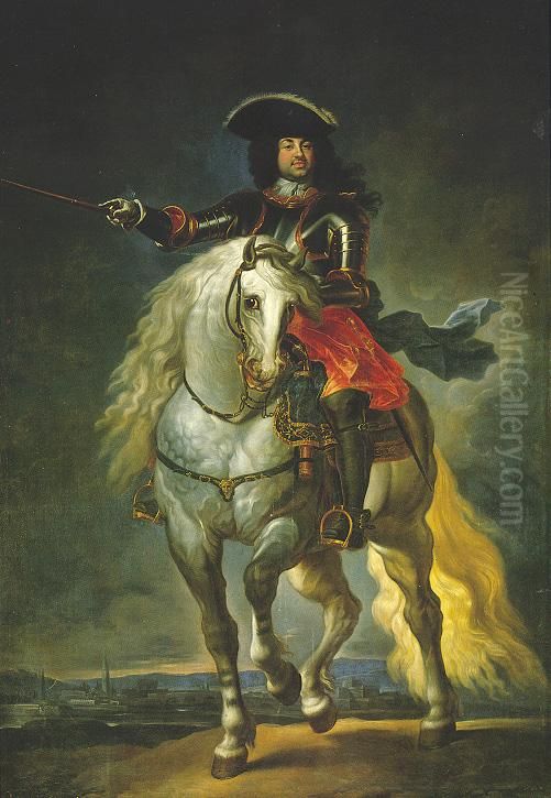 Portrait of Antonio Farnese, duke of Parma on horseback Oil Painting by Ilario Spolverini
