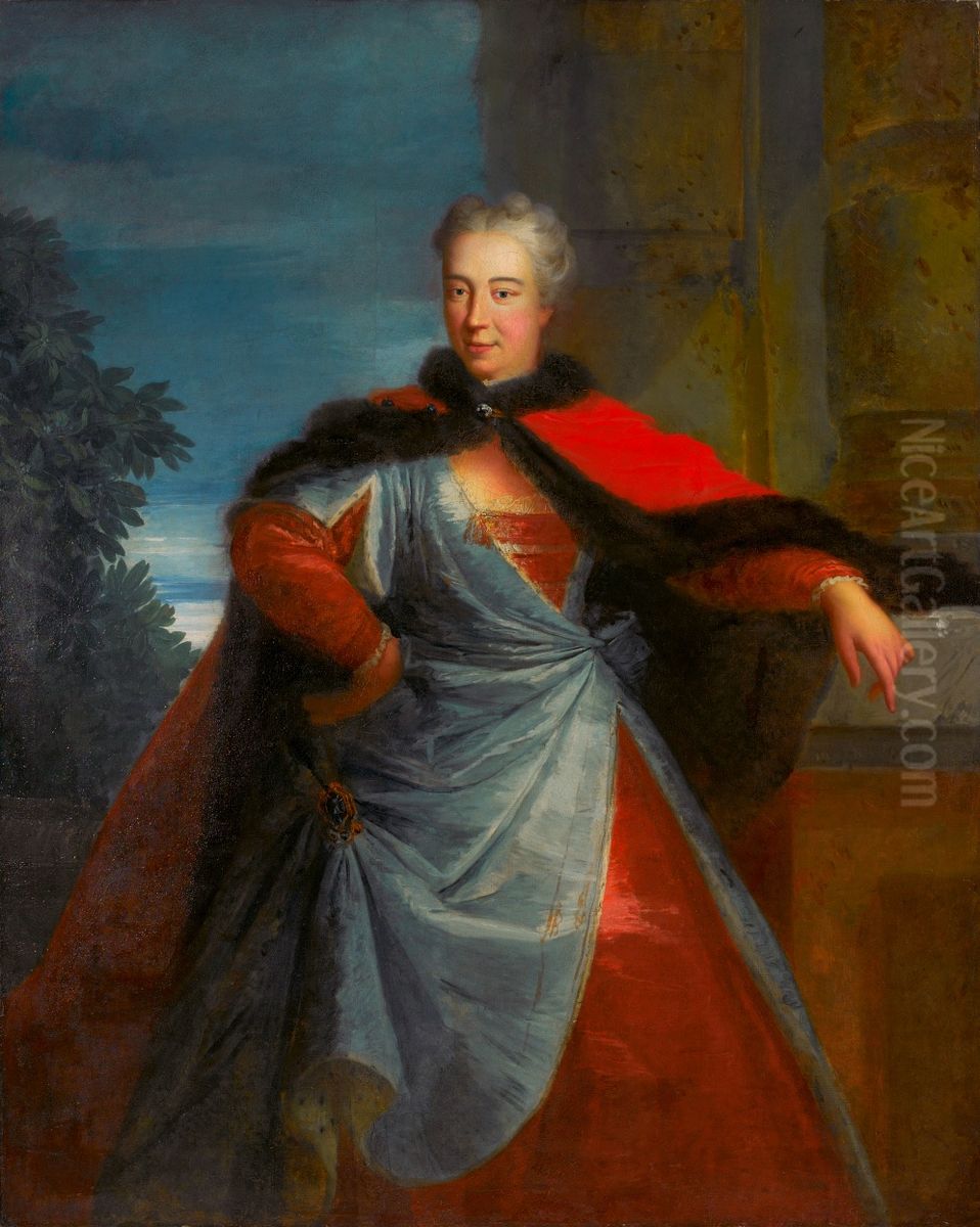 Portrait of Elzbieta Helena Sieniawska in male coat delia. Oil Painting by Louis de Silvestre