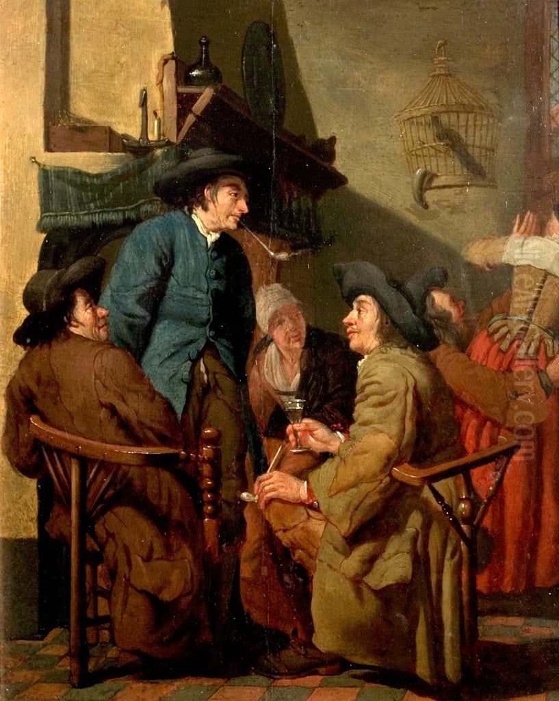 Interior with figures smoking a pipe Oil Painting by Peter Jacob Horemans