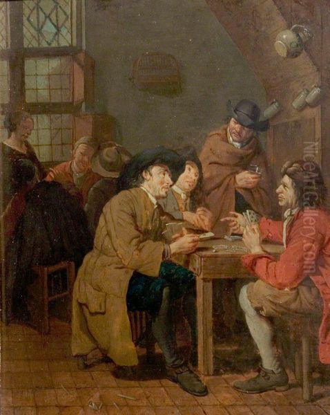 Interior with card players Oil Painting by Peter Jacob Horemans