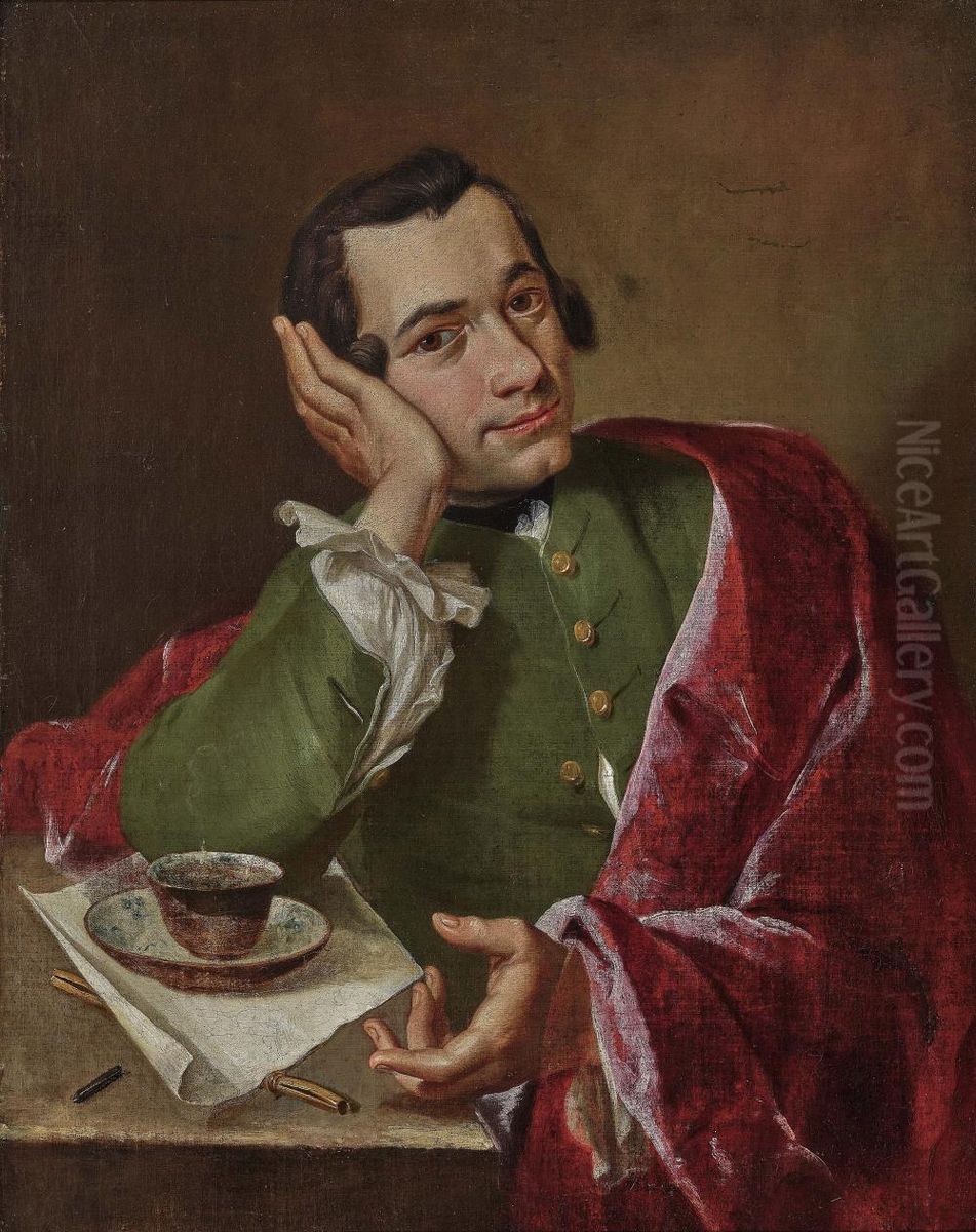 Portrait of a gentleman with coffee cup Oil Painting by Peter Jacob Horemans