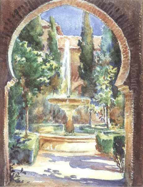 Granada. A View of Generalife. Oil Painting by Moustafa Farroukh