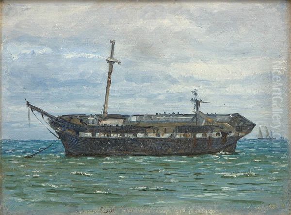 A stranded ship. Oil Painting by Vilhelm Arnesen