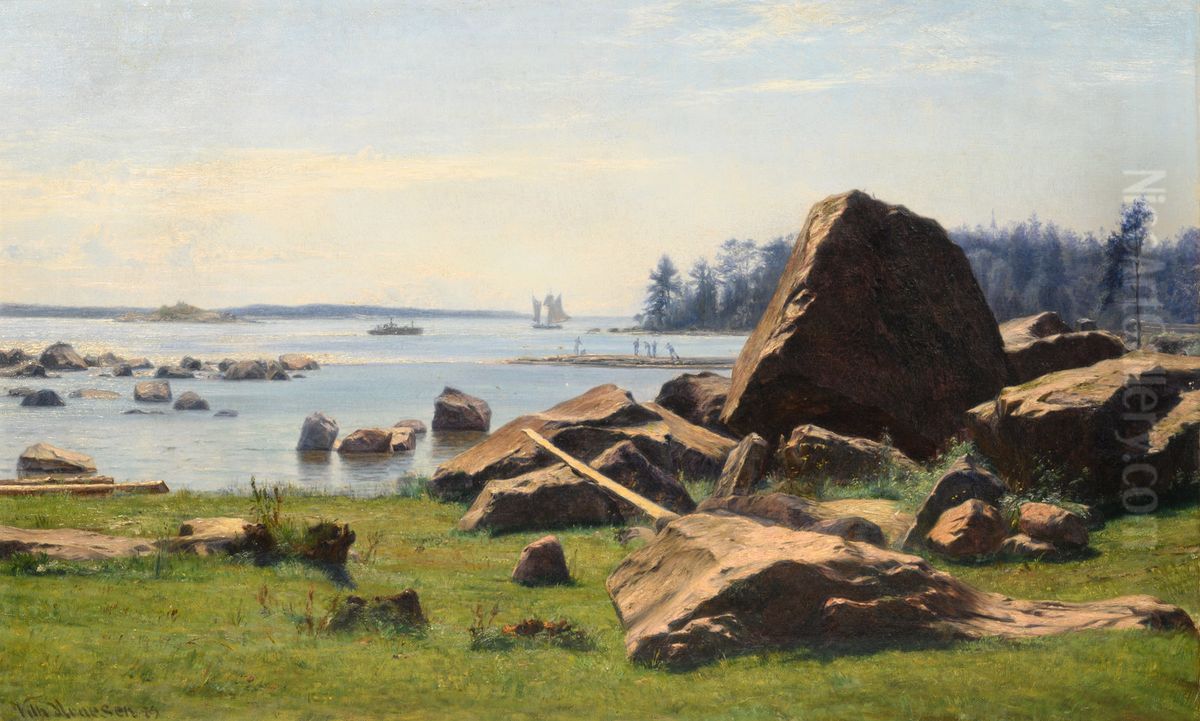 A coast with large stones. Oil Painting by Vilhelm Arnesen
