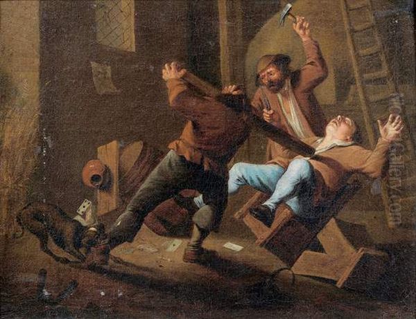 Brawl in an inn after a card game Oil Painting by Jan Thomas van Kessel