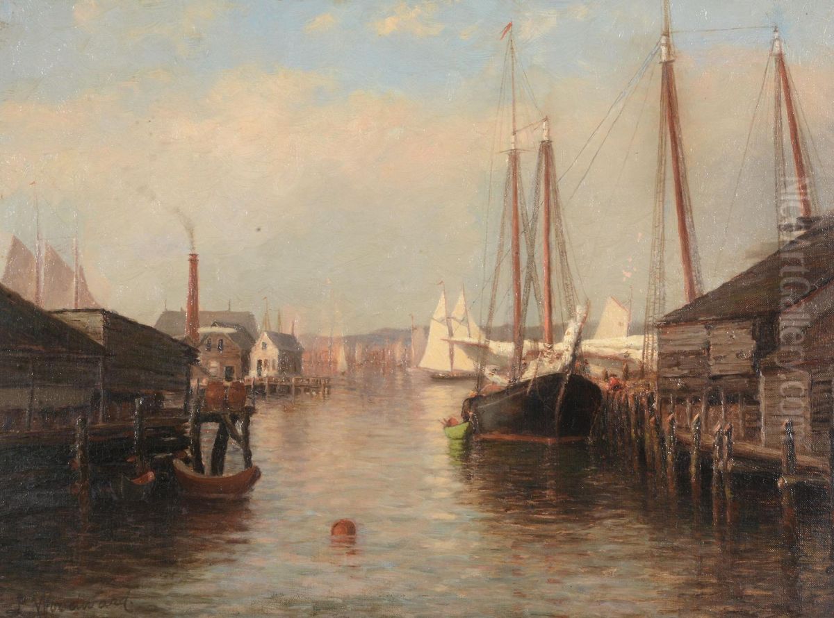 An American harbour scene Oil Painting by Laura Woodward