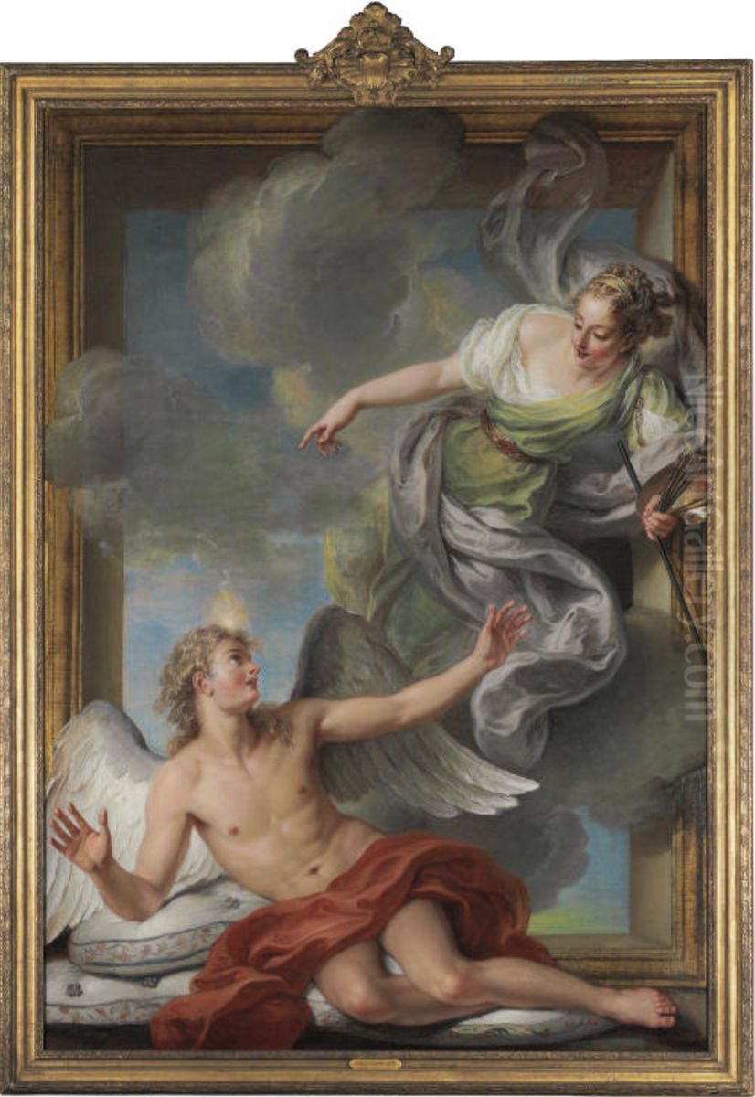 Awakening sleeping Genius Oil Painting by Charles-Antoine Coypel