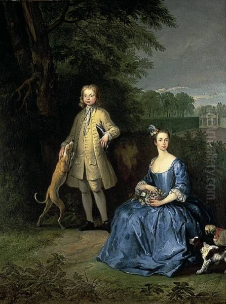 Portrait of Master Edward and Miss Mary Macro, the children of Revd Dr Cox Macro Oil Painting by Peter Tillemans