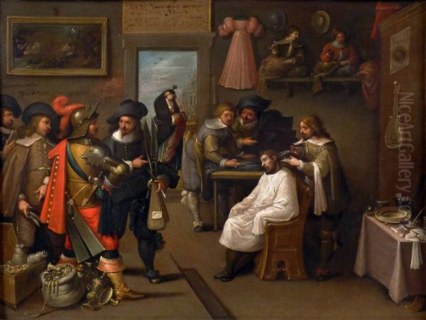 Interior of a Barbershop Oil Painting by Frans Francken the Younger