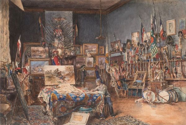 Le peintre Alphonse de Neuville dans son atelier Oil Painting by Marie Desire Bourgoin