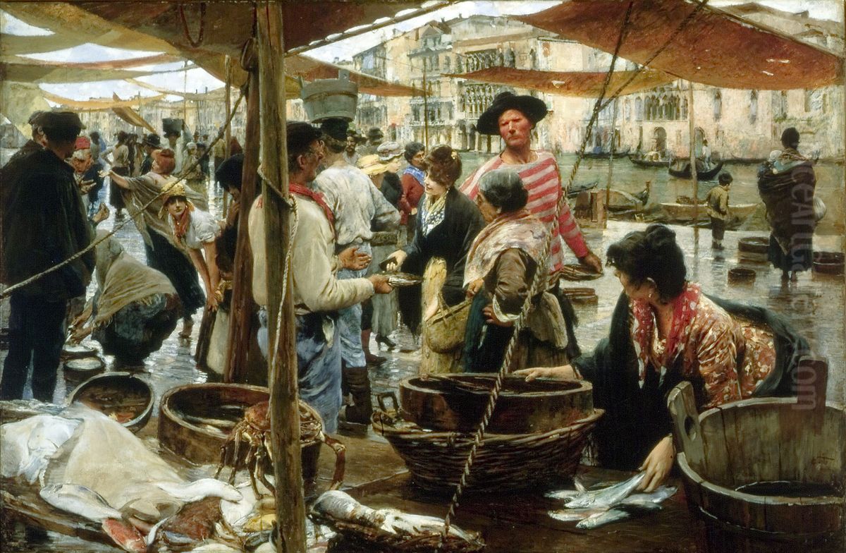 The old fish market, Venice Oil Painting by Ettore Tito