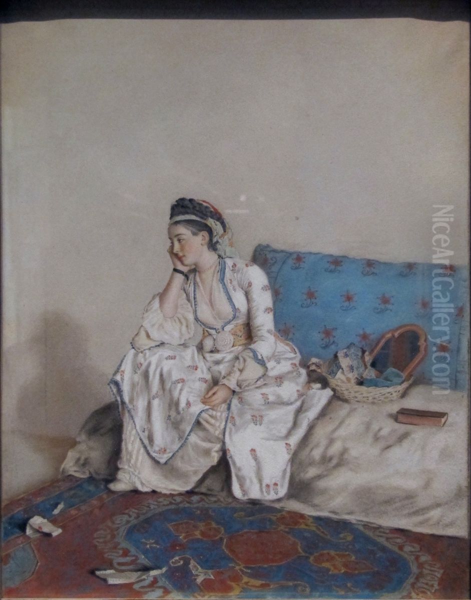 Dame pensive sur un sofa Oil Painting by Jean-Etienne Liotard