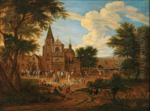 Busy market square in a town