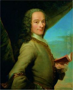 Portrait of Francois Marie Arouet, known asVoltaire(1694-1778) holding an edition of his work,La Henriade, afterMaurice Quentin de La Tour.