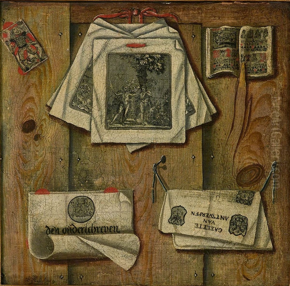 Tromp l'oeil with Prints and Documents Oil Painting by Jacobus Plasschaert