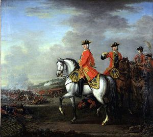 King George II at the Battle of Dettingen, with the Duke of Cumberland and Robert, 4th Earl of Holderness, 27 June 1743