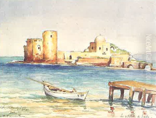 Sidon Castle. Oil Painting by Moustafa Farroukh