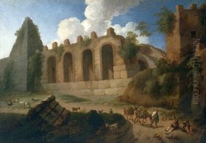 Italian landscape with Pyramid of Cestius and shepherds.