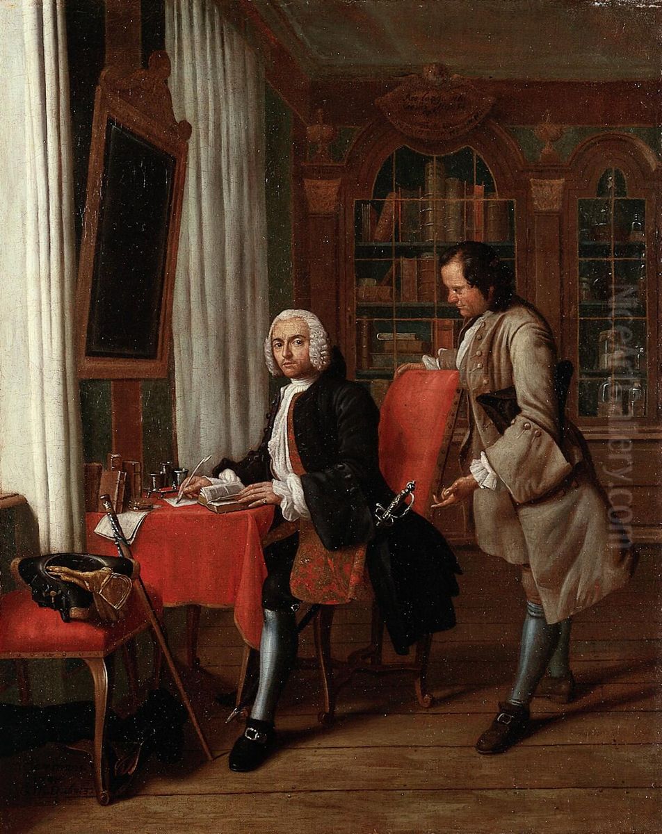 Physician in his study writing a prescription for his waiting patient Oil Painting by Peter Jacob Horemans