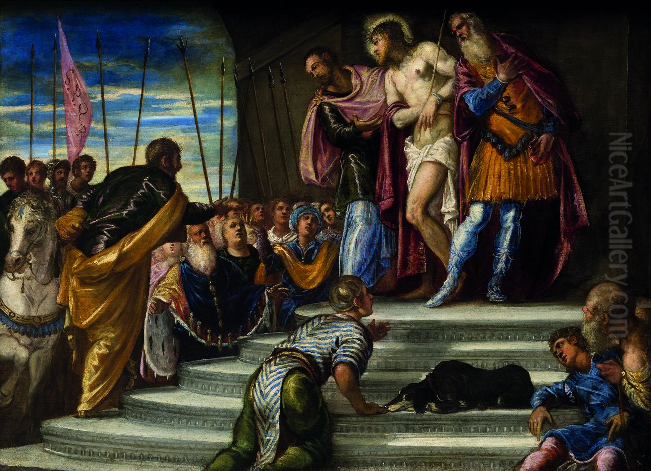 Ecce Homo or Pontius Pilate Presenting Christ to the Crowd Oil Painting by Jacopo Tintoretto