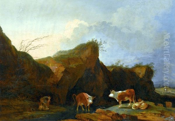 Landscape with cows. Oil Painting by Philip James de Loutherbourg