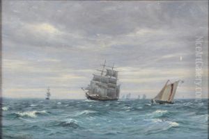 Sailing ships in a light gale.