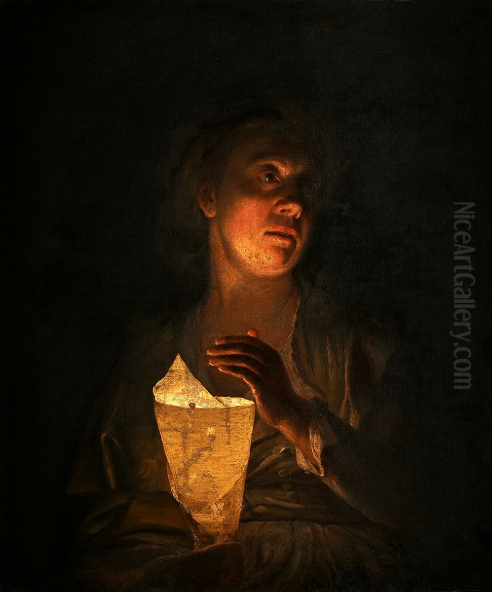 By the light of candle. Oil Painting by Martin Ferdinand Quadal