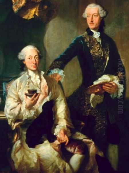 Portrait ofMaximilian III Joseph, Elector of Bavaria(1727-1777) and Joseph Anton von Seeau (1713- 1799) orJoseph Ferdinand Maria of Salern(1718-1805) Oil Painting by Georg Desmarees