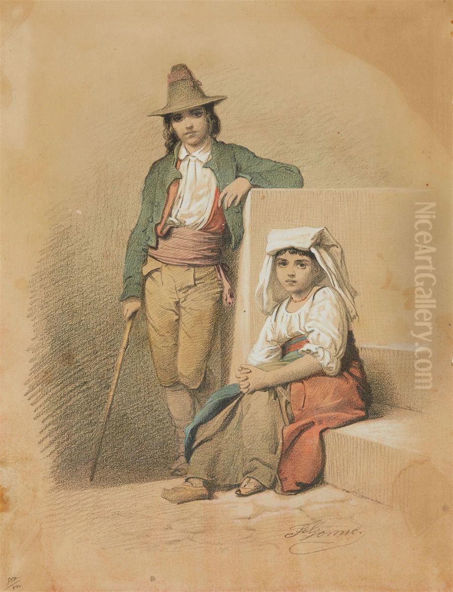 Junges italienisches bauernpaar Oil Painting by Friedrich Gonne