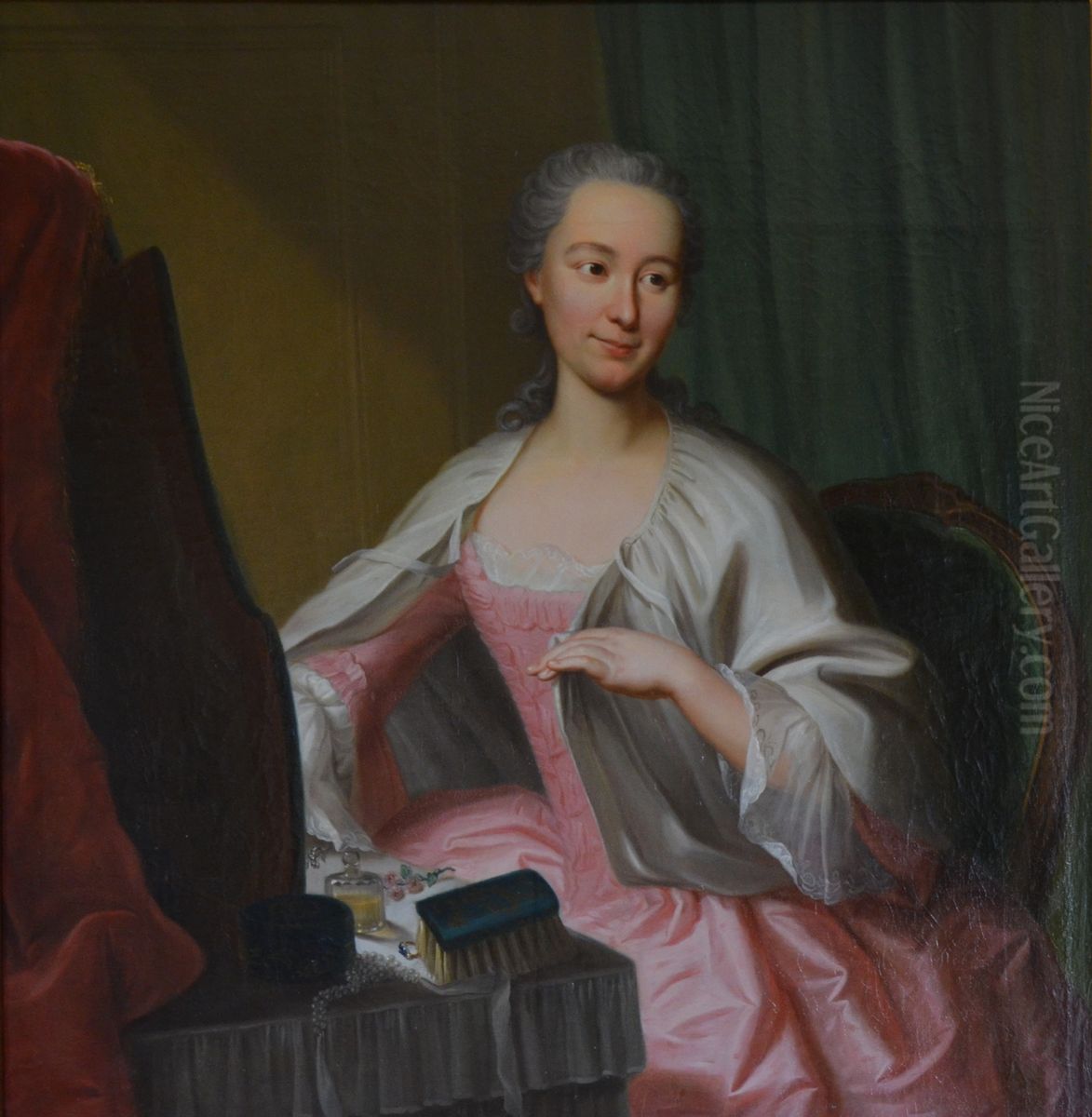 Handmann, unbekannte Dame am Toilettentisch. Oil Painting by Jakob Emanuel Handmann