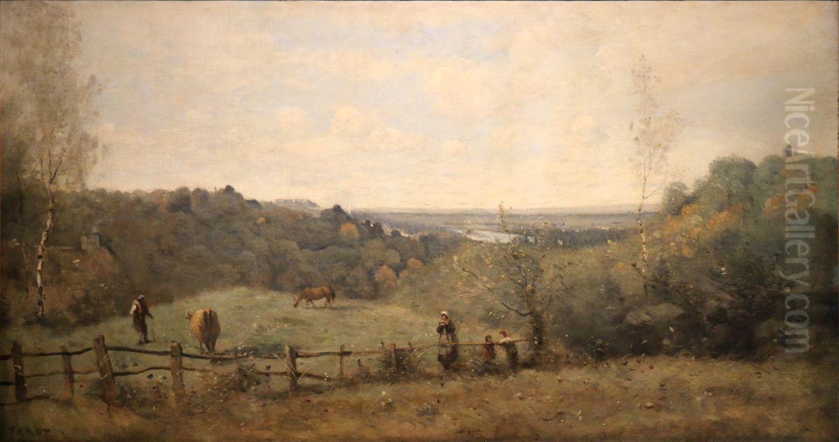 The heights above Sevres. Enclosed pasture. Oil Painting by Jean-Baptiste Camille Corot