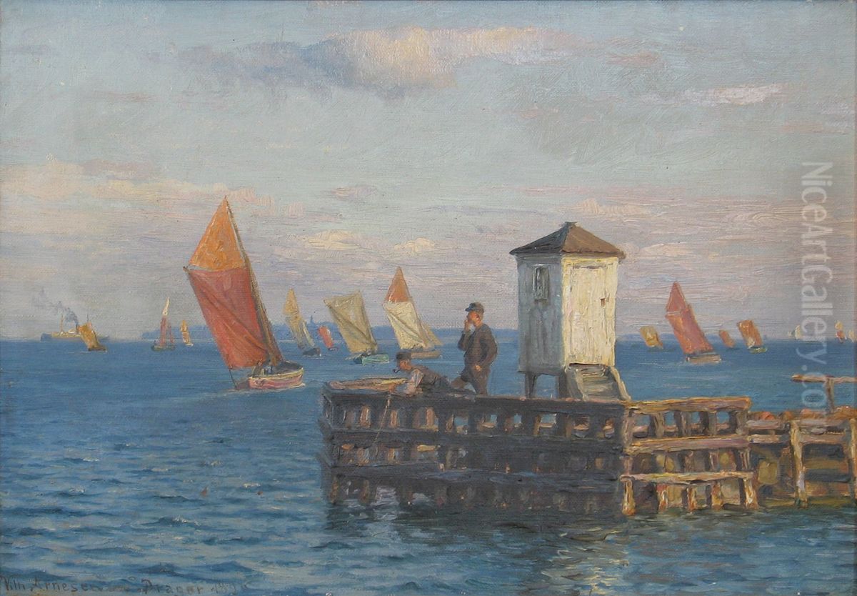 View from the harbour of Dragor. Oil Painting by Vilhelm Arnesen