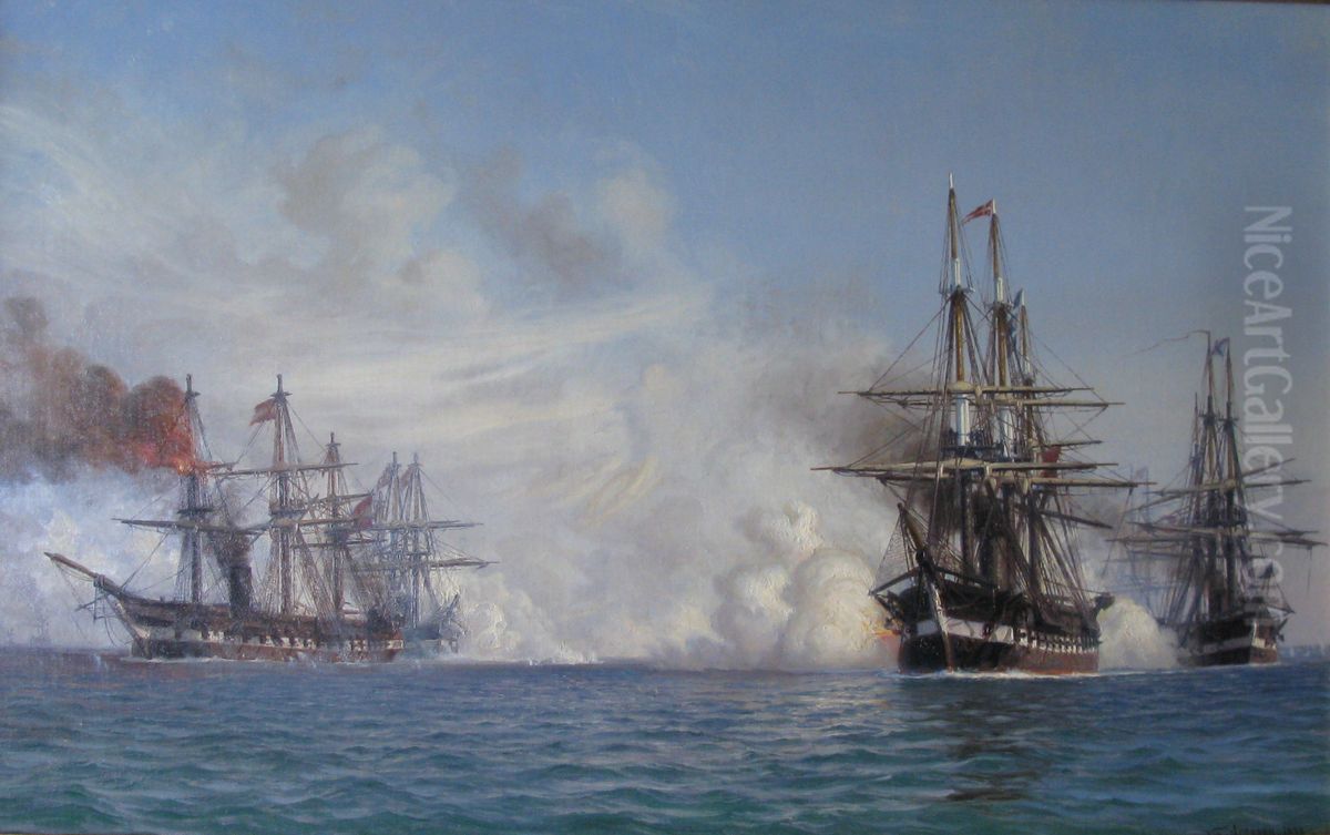 Slaget ved Helgoland. Oil Painting by Vilhelm Arnesen