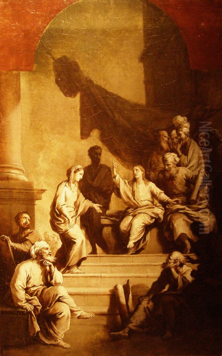 Twelve-year-old Jesus teaching in the Temple. Oil Painting by Christian Wilhelm Ernst Dietrich