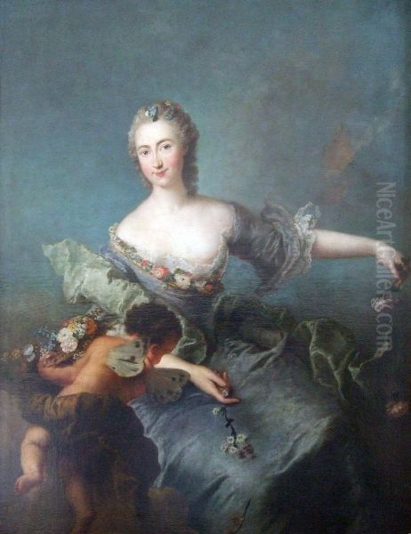 Portrait of Louise Albertine von Grappendorf as Flora Oil Painting by Antoine Pesne