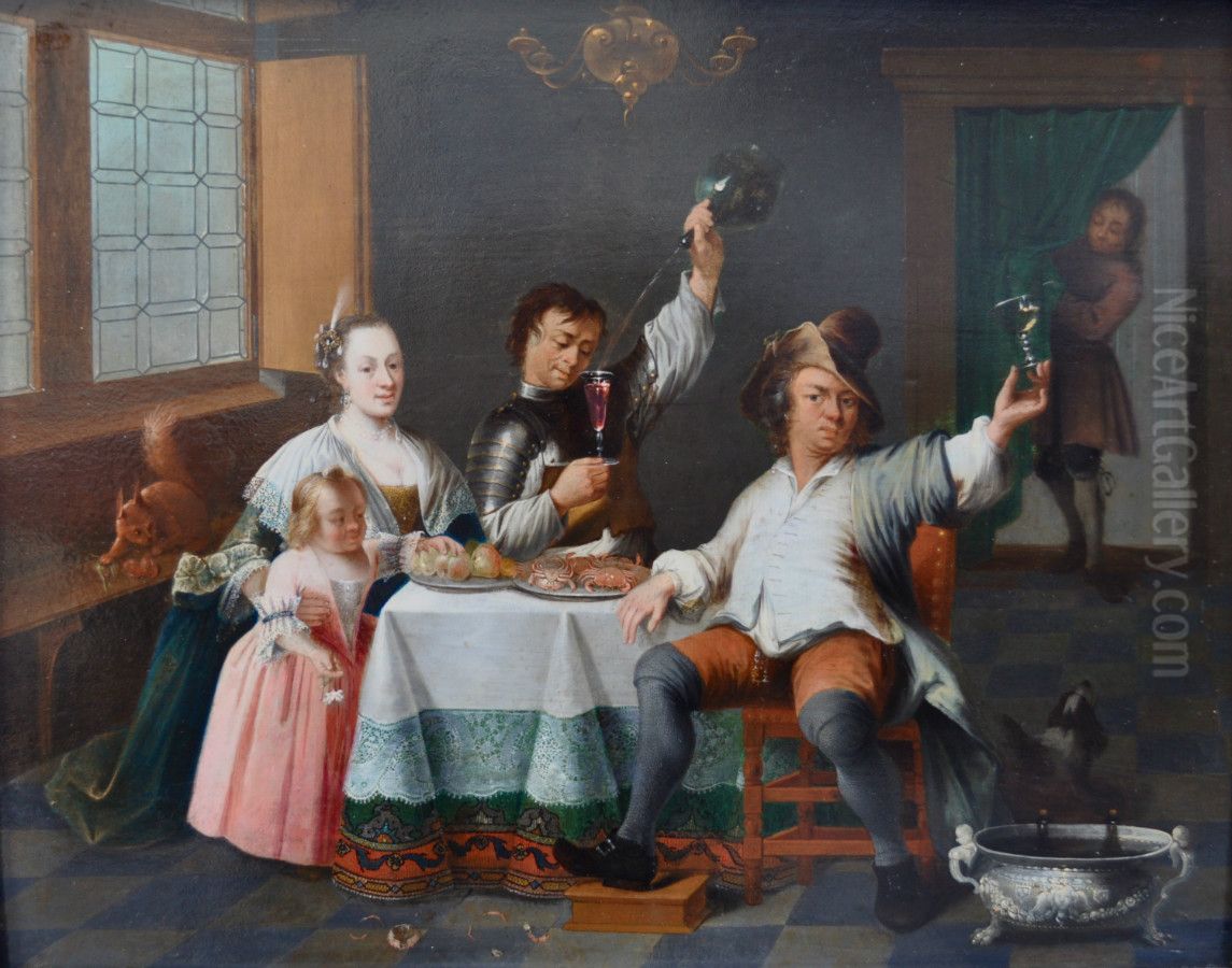 A merry making company Oil Painting by Melchior Brassauw