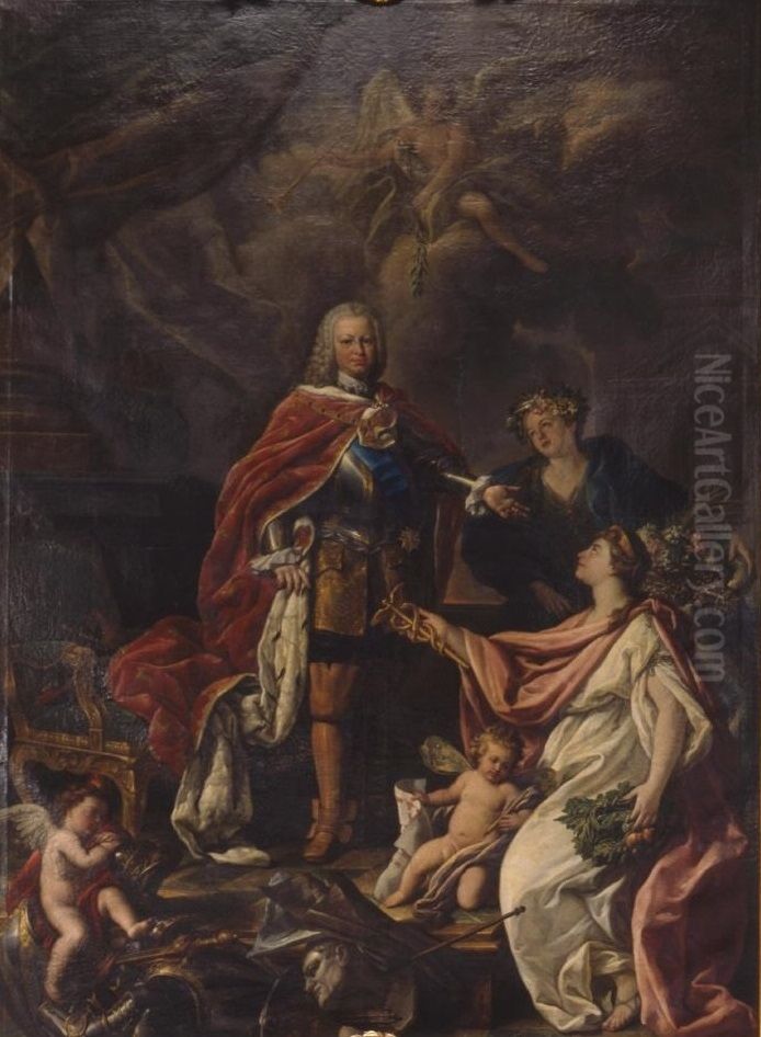 Fernando VI como protector de las Artes y las Ciencias Oil Painting by Antonio Gonzalez Ruiz