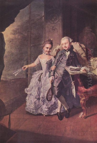 Die Verfuhrung zum Spiel (Prinz und Prinzessin von Mecklenburg) Oil Painting by Georg David Matthieu
