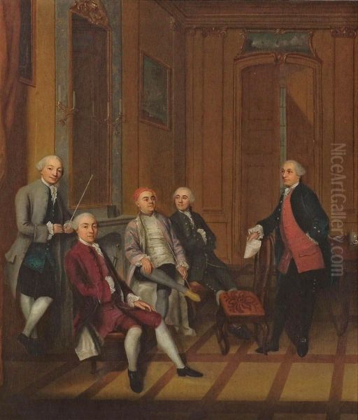 Freundeskreis am Kamin. Oil Painting by Johann Ludwig Aberli