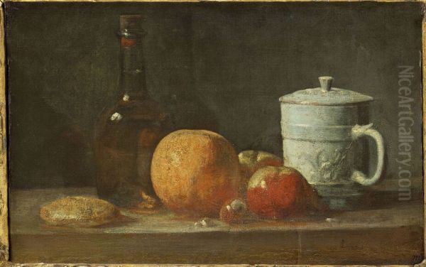 Fruits, Bouteille, Pichet et Massepain Oil Painting by Jean-Baptiste-Simeon Chardin