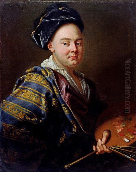 Selbstbildnis mit Turban. Oil Painting by Jakob Emanuel Handmann