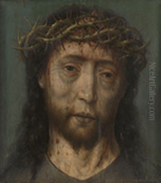 Christ as the Man of Sorrows; Reverse, Skull with date 1534 Oil Painting by Aelbrecht Bouts