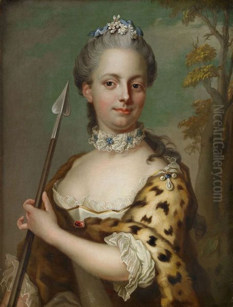 Portrait of Charlotte Du Rietz af Hedensberg as Diana Oil Painting by Jakob Bjorck