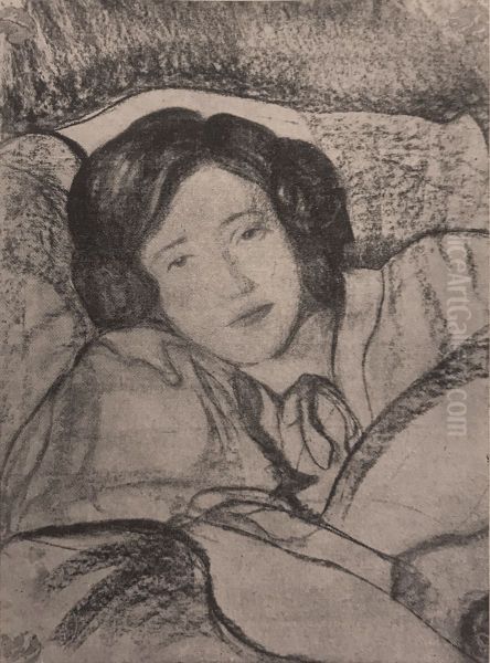 Portrait of a woman laying in bed Oil Painting by Stanislaw Ignacy Witkiewicz