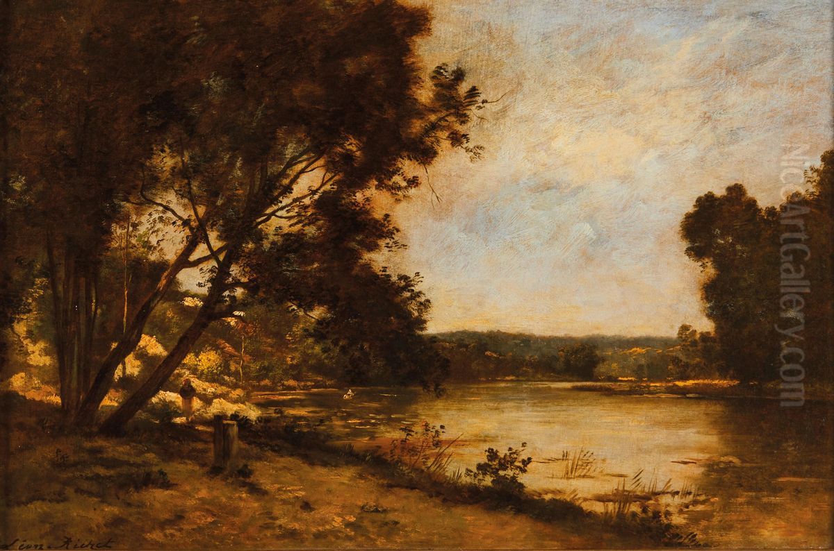 A promenade by the river Oil Painting by Leon Richet
