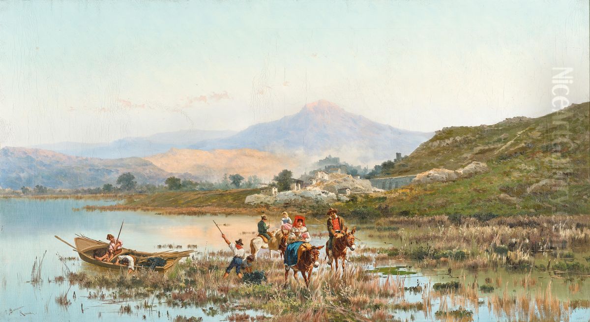 Famiglia di pescatori sul Lago Fucino Oil Painting by Pietro Barucci
