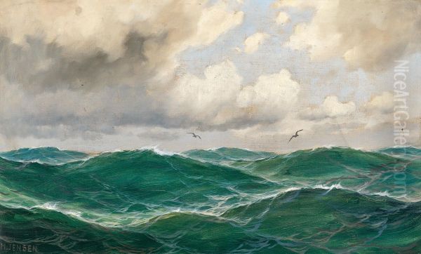A seascape with seagulls Oil Painting by Max Jensen