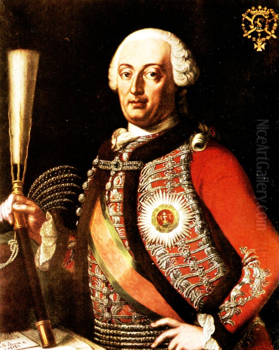 grof Palffy Lipot (1716-1773) tabornagy, koronaor, magyarorszagi fohadparancsnok, a magyar nemesi testorseg elso kapitanya testorkapitanyi egyenruhaban. Korabeli festmeny Oil Painting by Unidentified painter