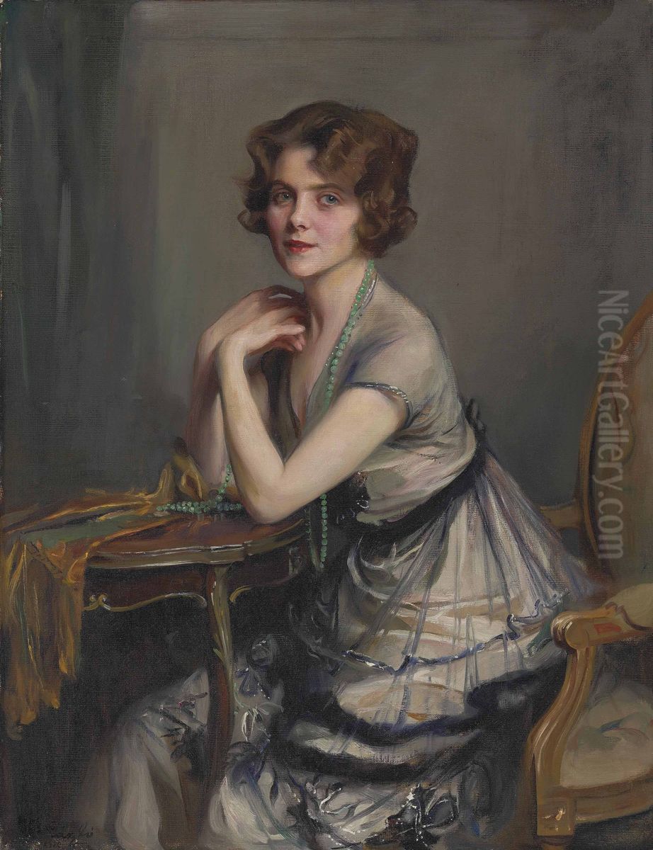 Portrait of Winnie Melville, Mrs Derek Oldham Oil Painting by Philip de Laszlo